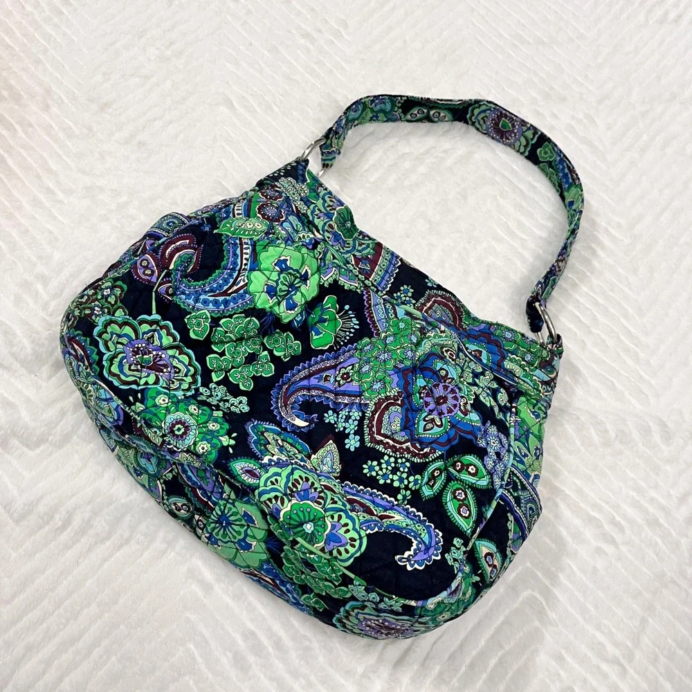 Vera Bradley Hobo Bag Black Green Blue Quilted‎ Shoulder Purse Blue raphsody